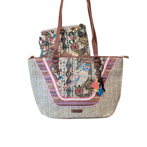 Sakroots" Wild At Heart” Owl Straw Tote Bag and coin bag new without tag